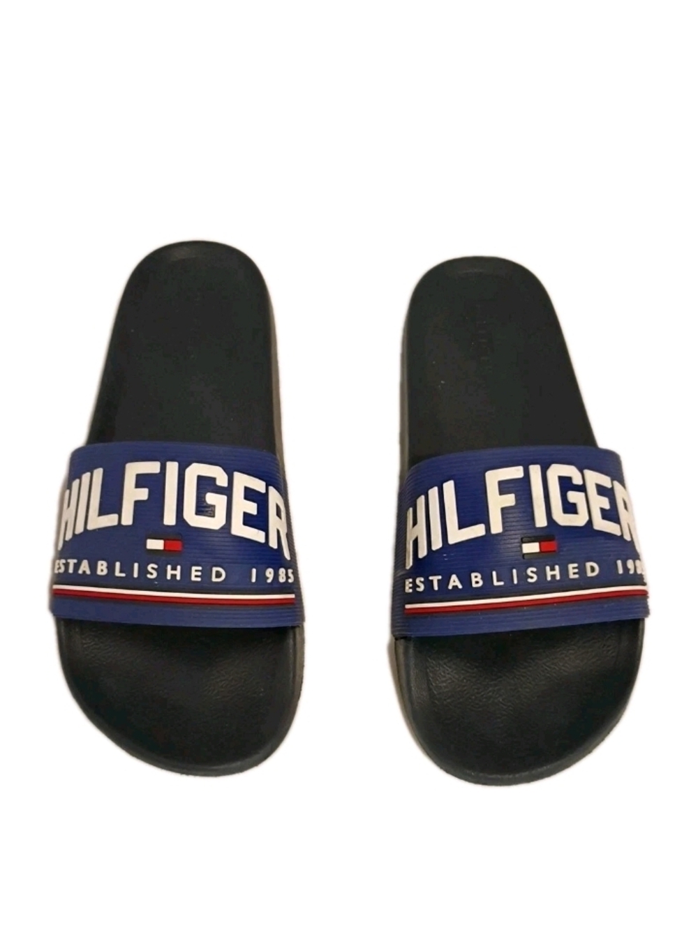 Tommy Hilfiger Blue and Black Logo Slide Sandals Size 10M